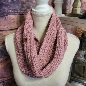 29.5" Handmade Crochet Infinity Scarf (Loops & Threads Woolike Yarn in Rose)